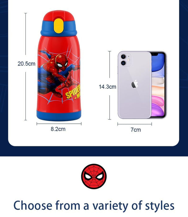 Kids Bottle for School Stainless Steel Insulated Water Bottle with Straw Children Cup 2 in1 Water Flask with Carrier Holder Shoulder Strap Spare Cover Lid 550ml (Captain America)