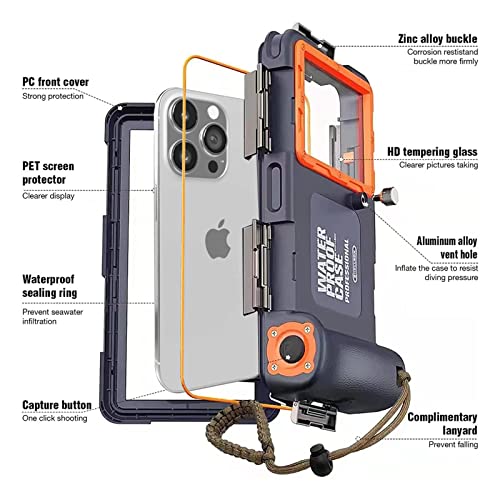 Professional Waterproof Snorkeling Case 50FT Underwater Video Protective Case with Lanyard for iPhone 15/14/13/12/11 Pro Max/XR/XS/X, Samsung Galaxy