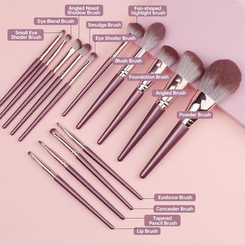 ECVV 14Pcs Premium Synthetic Makeup Brush Set - Foundation, Concealer, Eyeshadow, & Blush Makeup Brushes for Women Girls