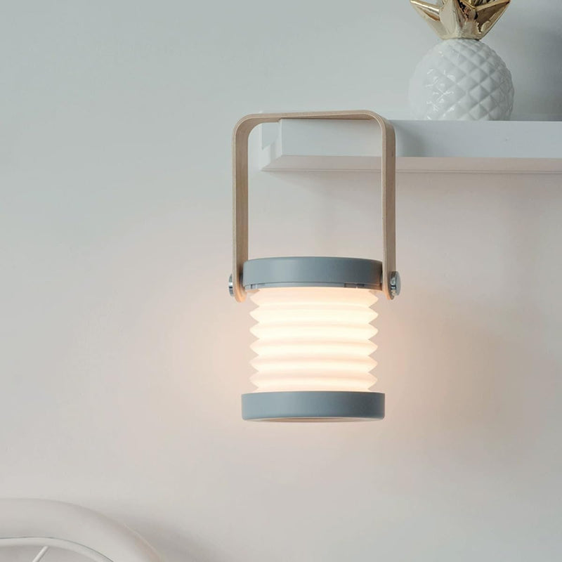 Foldable Camping Lantern with Wooden Handle - Portable LED Lamp, 3-Level Brightness Touch Control Retractable Reading Light, USB Charging Eye-Caring for Bedroom Bedside Study Office Outdoor