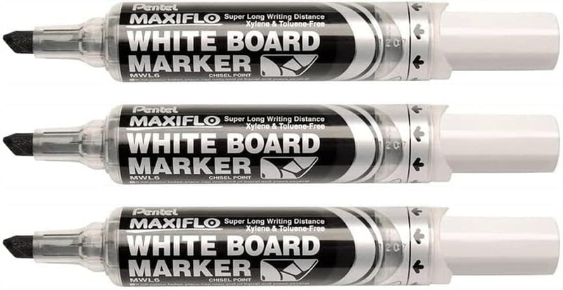 PENTEL MAXIFO Whiteboard Markers, Broad Chisel Tip, Black (Pack of 3)