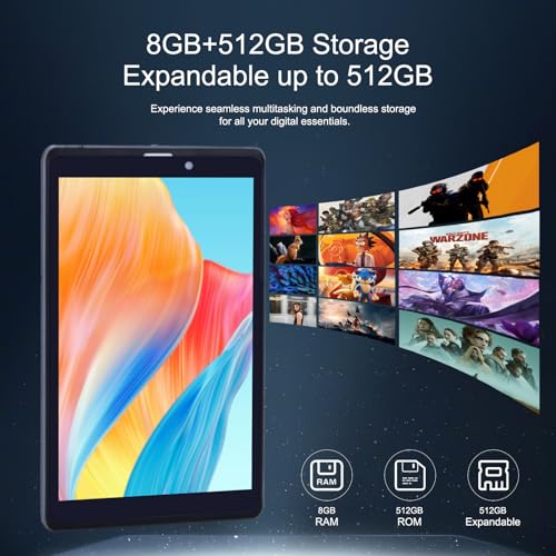 C idea 8 inch Tablet, Android 12.0 Tablet with SIM Card Slot Wifi/5G LTE 8GB RAM,512GB ROM Storage Dual 5MP Camera HD IPS Display, CM818(Gray)