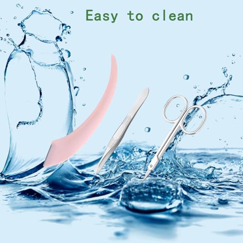 Eyebrow 5PCS Trimmer Kit - Set with Eyebrow Scissors, Eyebrow Razor, Tweezer, Brush, and Mirror, Includes Leather Carry-Around Bag - Women's Grooming Tools for Eyebrows - Pink