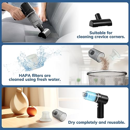 Gorunning Handheld Car Vacuum Cleaner, Mini Car Vacuum Rechargeable, 9000PA 120W High Power, 2 in 1 Air Duster with LED Light, Portable Vacuum Cleaner for Car, Home, Office, Pet, Black