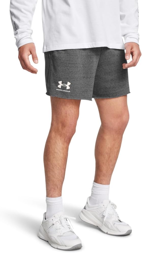 mens Ua Rival Terry 6In Shorts - Castlerock / / Onyx White