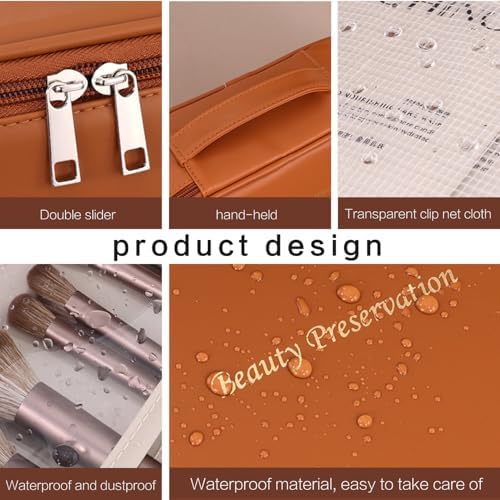 Large Makeup Bag, Portable Travel Makeup Bag for Women Girls, Makeup Organizer Cosmetic Bag with Makeup Brush Compartment, Waterproof Leather Makeup Travel Case With Handle and Divider - Black (Pink)