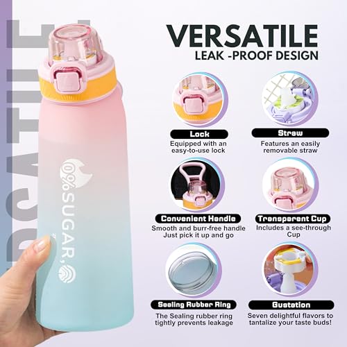 ArcShine??Air Up Water Bottle ??Air Up Bottle with 7 Flavored Pods Multi Colors, Fruit Scented Flavored Water Bottle for Kids, Sports and Travel 700 ml, Leak Proof (Gradient Pink & Sky Blue)