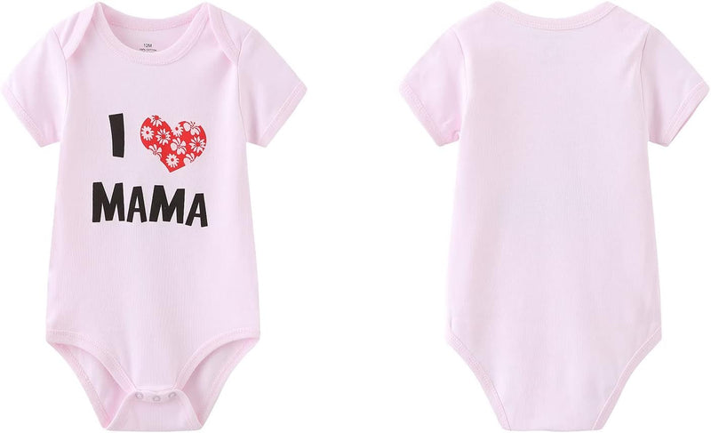 MAMIMAKA Unisex-Baby 2-pack Solid One-Piece Newborn Twins I Love Papa I Love Mama Bodysuits 0-24Months Boys and Girls