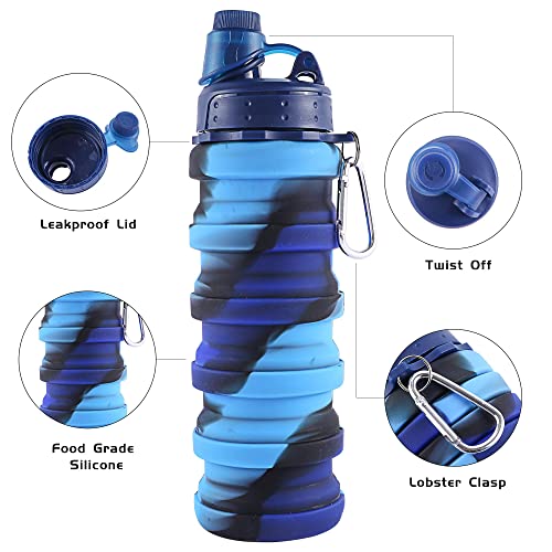 KASTWAVE Sports Water Bottle, KASTWAVE Collapsible Water Bottles Reuseable BPA Free Silicone Foldable Water Bottles for Outdoor Travel Camping Hiking Kids Students Girl Women, (BLUE)
