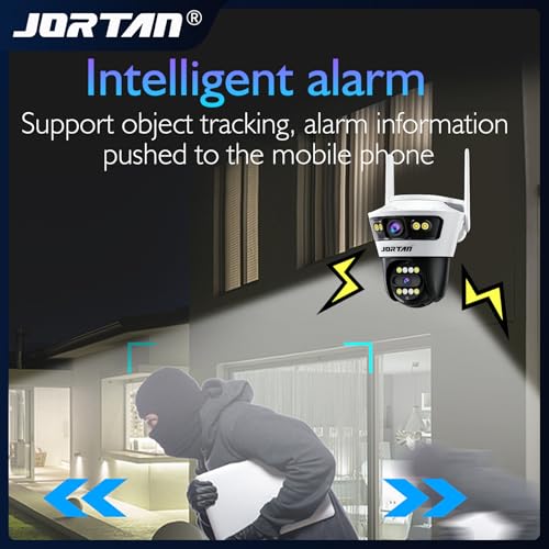 JORTAN 6MP 2-in-1 Dual Camera Smart Wifi Security Camera 12V/2A HD Outdoor PTZ Cam Horizontal and Up Down Rotation with Person/Vehicle Detection & Color Night Vision & Spotlight Siren & Two Way Audio