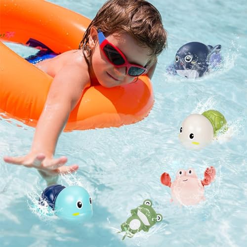 Masroo Bath Toys, Pool Toys Game Toys,10 Pack Cute Swimming Bath Toys With Fishing Net for Toddlers 1-3,Floating Wind Up Toys for Boy Girl, New Born Baby Bathtub Water Toys, Pool Toys Gift for 3+ Kids