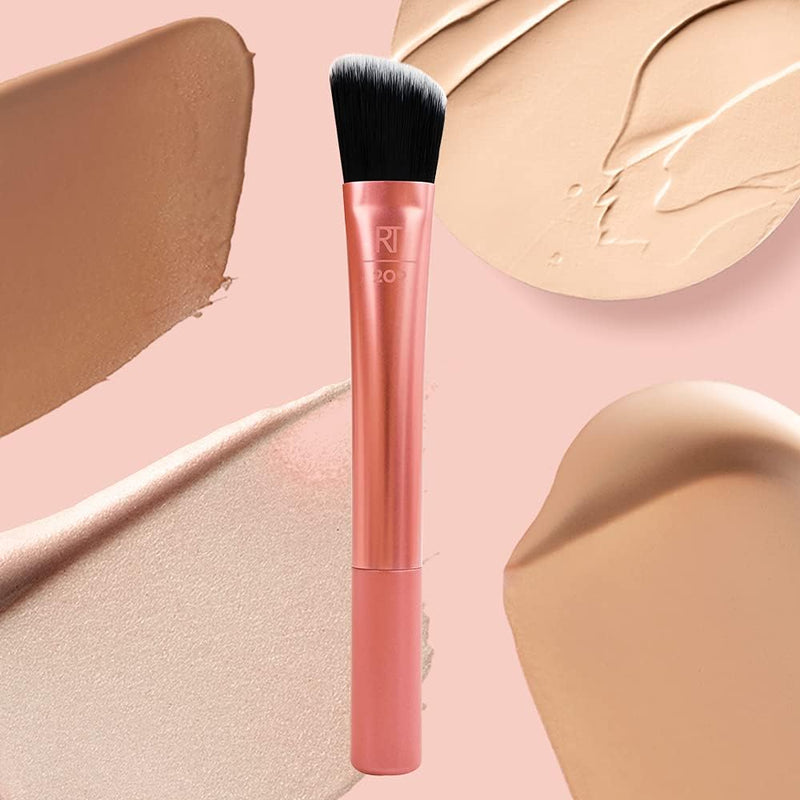 REAL TECHNIQUES Seamless Complexion Makeup Brush, Four Foundation, Primer, And Moisturizer, Makeup & Skincare Face Brush, Streakfree And Natural Finish, Orange, 1 Count