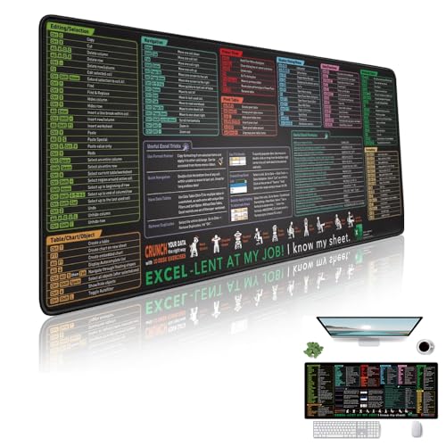 Aowin Excel Shortcut Keys Mouse Pad,Large Excel Cheat Sheet Desk Pad,Computer Desk Mousepad Over 150 Shortcut Keys,Non-Slip&Waterproof Desk mat,PC Spreadsheet Keyboard Mat for Office Use