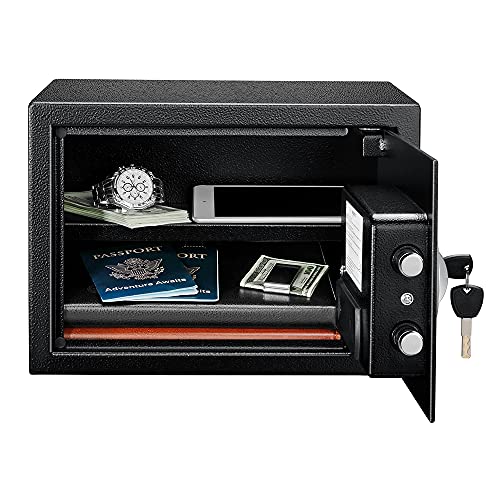 Amazon Basics Steel Security Safe with Digital Keypad - Secure Money, Cash, Jewelry, ID Documents, 14 Litres, 35 cm W x 35 cm D x 25 cm H, Black