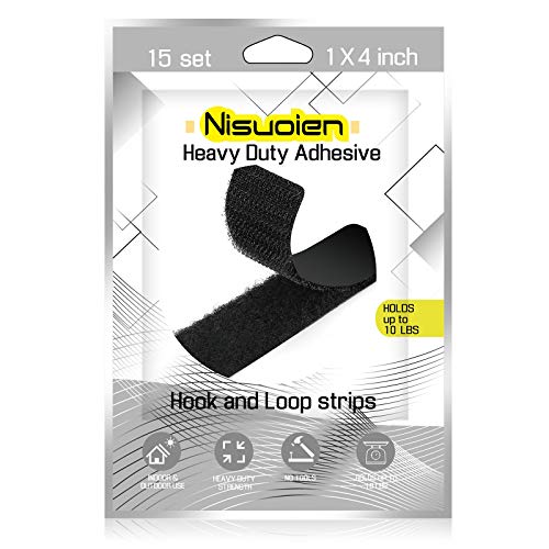 NISUOIEN 15 Sets Strips with Adhesive - Strong Double Sided Tape with Hook and Loop - 1 x 4 Inch