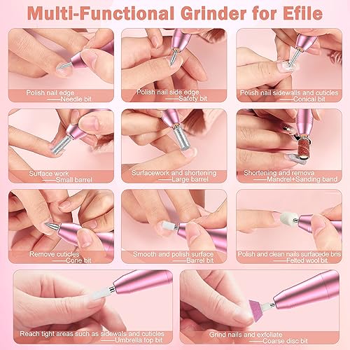 NAILGIRLS Rechargeable Cordless Nail Drill Machine, Portable Electric Nail Drill 35000RPM Professional Electric Nail File for Acrylic Gel Nails, Efile Manicure Pedicure Polishing,Pink