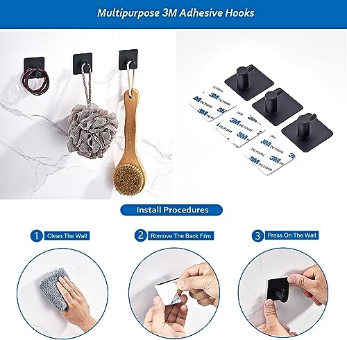 MIXDE 6 PCS Bathroom Hardware Set, MIXDE Stainless Steel Round Wall Mounted - Includes 16" Hand Towel Bar, Towel Ring,Toilet Paper Holder, 3 Robe Towel Hooks,Bathroom Accessories Kit(Matte Black)