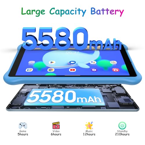 Blackview Tab50 Kids Tablet, Android 13 Tablet for Kids, 5GB臽 1TB, 5580mAh, 8 Inch Toddler Tablet with Parental Control Mode, Eye Protection Mode, iKids APP Pre-Installed, Kid-Proof Case - Blue