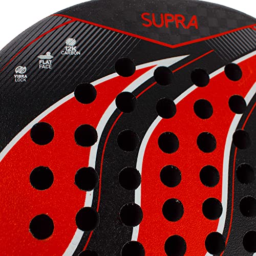 SideSpin Padel Shovel SS Supra 12K Full Carbon Sandy, Get Power + Control + Effect, Unisex Adult, Black Red, Universal