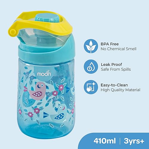 The Moon Brand Kids Water Bottle Portable 410ml for Indoor & Outdoor Activities: TravelPicnicsHikingschoolsports Spill ProofBreak ResistantBPA Free Dishwasher Safe, OdorFree ?Blue