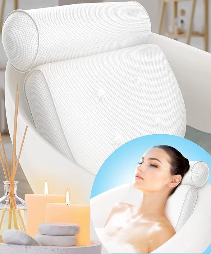 Bath Pillow, Relaxing Bath Pillows for Tub Neck and Back Support, Luxury Bathtub Pillow Headrest Cushion, Bath Tub Pillow Neck Head, Bath Accessories Women, Jacuzzi Hot Tub Pillow Rest - Cylindrical