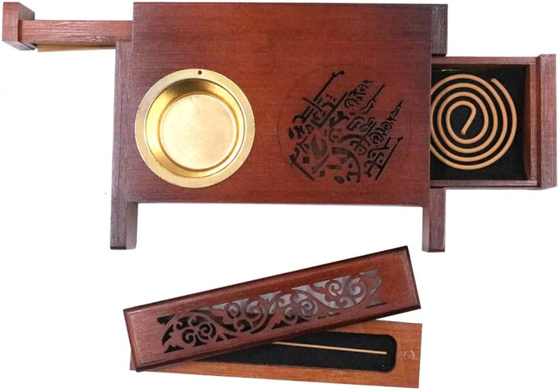 Bakhoor BoSidin – Multi-Function Wooden Incense Oud Bakhoor Burner Gift Box with 20 sticks and 1 coil– A83S