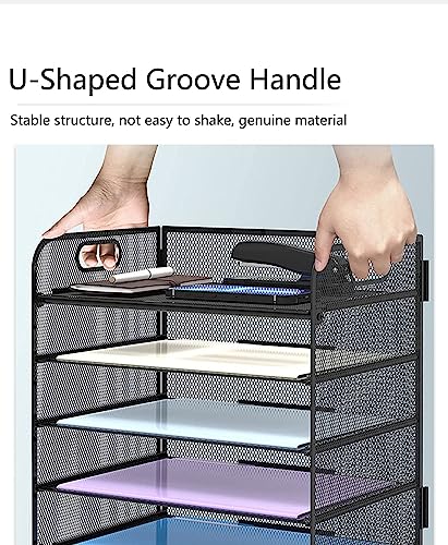 WAN Letter Tray Paper Organizer 5-Tier Desktop File Organizer,Desktop Organizer with Handle Black Metal Desktop Document Shelf for Office,Home or School