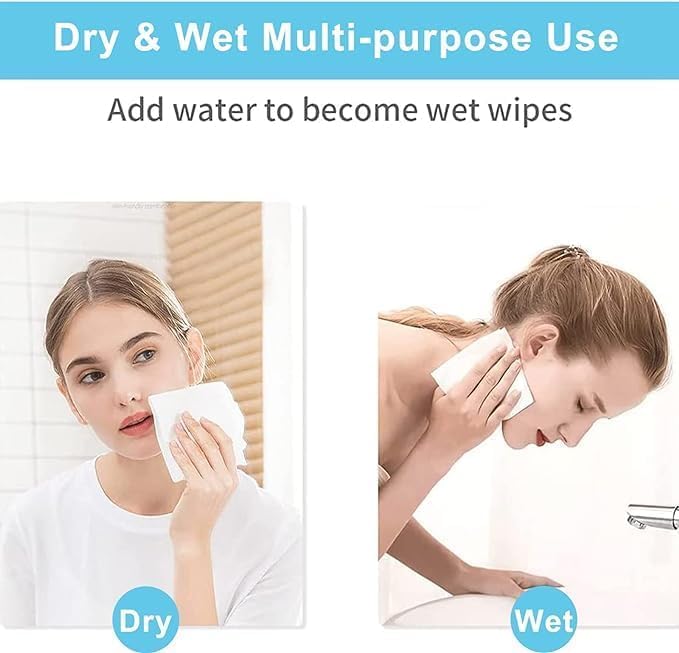 Disposable Face Towel, 100pcs Cotton Tissue Soft Dry Wipes,Simple Wet and Dry Cleansing Face Towel, Wet Dual Portable Use for Sensitive Skin & Baby & Makeup Remover & Personal Care(1 PACK=100PCS)