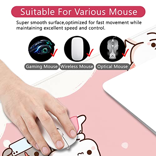 Amrgik Pink Cat XXL Kawaii Gaming Mouse Pad Animal Theme 35x15.7x0.12 inch Women Large Mouse Pad for Desk with Personalized Design for Laptop, Computer PC