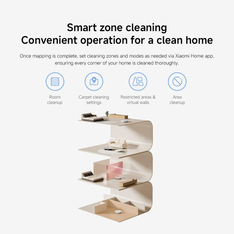 Xiaomi Robot Vacuum H40, 10000Pa powerful suction, LDS Navigation, Smart Mapping, Anti-tangle brush, Auto Dust Emptying, 180min Runtime, Works with Xiaomi Home App, Voice Control