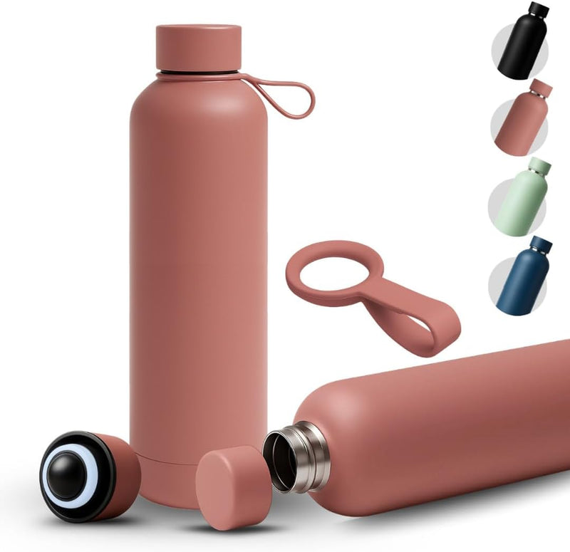 AZH-1000ml Stainless Steel Water Bottle 1litre Double Insulated Water Bottle for Kids School Carry Handle BPA Free Drinking Thermos Flask زجاجة معزولة (BLACK, LARGE) - MEDIUM COFFEE PINK
