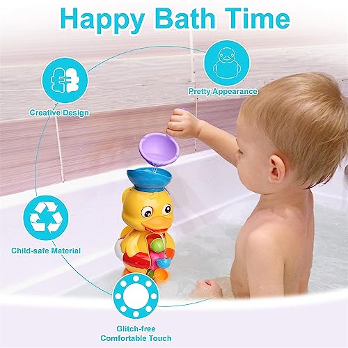 Joyzzz Bath Toys for Kids, Duck Bathtub Toys with Water Scoop, Strong Suckers Bathtub Toys for Kids with Eyes and Rotatable Waterwheel, Toddler Bath Toys for Boys Girls 1-4 Years, Shower Gift