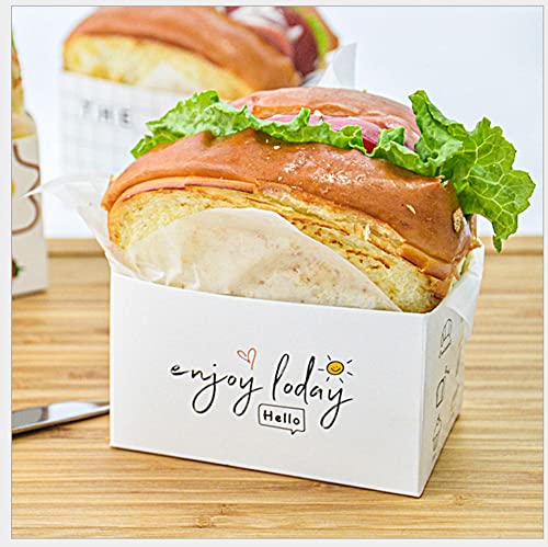 XZJMY 50 Pack Paper Take Out Containers,Mini Burger Boxes,Toast Holding Bread Tray, Sandwich Hot Dog Donut Egg Waffle Packaging Box for Take Out Food Containers (L-A)