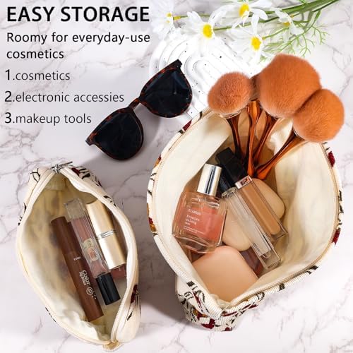 ZLFSRQ 3Pcs Checkered Makeup Bag for Women Large Cosmetic Bag Set Travel Toiletry Bag Makeup Pouch Bag for Purse Pink Zipper Storage Bag Organizer Cute Small Aesthetic Girls Car Essentials Bag