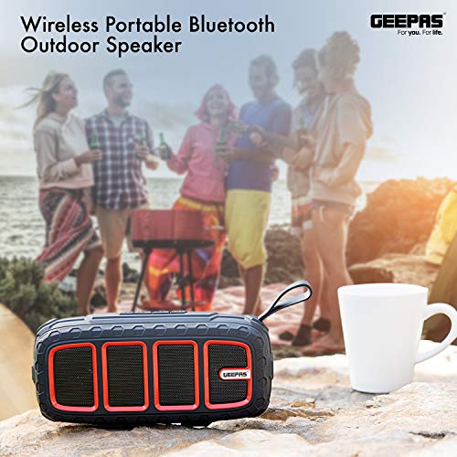 Geepas GMS11183 Bluetooth Rechargeable Speaker - Portable Wireless Speakers Long Hours Playtime 1200mAh Battery with Powerful Bass TF Card AUX USB Playback - Loud Speaker for Home Party Outdoor