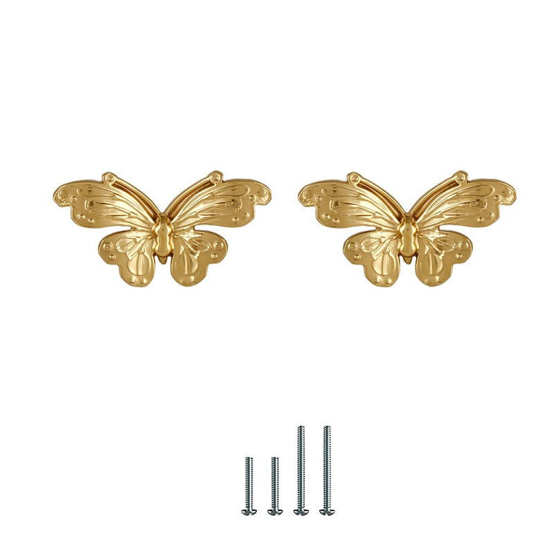 UniDes 2 Pack Gold Cabinet Knobs,Brass Hardware for Dresser Drawer,Butterfly Designed Knobs and Pulls