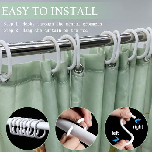 Shower Curtain Green Mould Proof Resistant Waterproof Bird Floral Bathroom Curtains with 12 hooks Quick-Drying Weighted 180x180cm (71x71Inch) Polyester Shower Curtains for Bathroom Wet Room Tub
