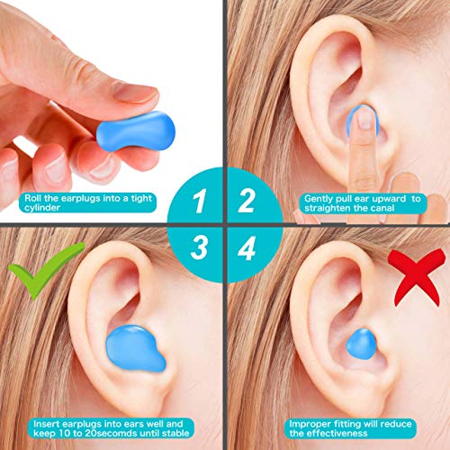 Ear Plugs for Sleeping Swimming, 8 Pair Reusable Silicone Moldable Noise Cancelling Earplugs for Shooting Range, Swimmers, Snoring, Concerts, Airplanes, Travel, Work, Studying