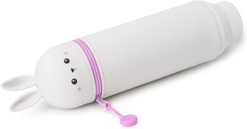 Legami - Pencil Case 2 in 1 Soft Silicone, Kawaii, Table Pen Holder, Zipper Closure, Diameter 6.3 cm, Bunny Theme - Bunny Kawaii