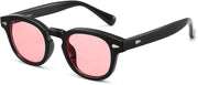 Unisex Vintage Retro Round Style Tinted Sunglasses For Men Women Fashion Circle Sun Glasses 46mm - C29 Black Frame/Pink Tinted Lens