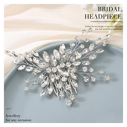 Silver Bridal Hair Comb, Handmade Wedding Hair Comb Clip Elegant Rhinestone Headpieces Bridal Hair Clip Side Combs Hair Accessories for Women and Girls
