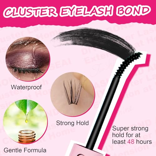 Fenshine Lash Bond and Seal, Cluster Eyelash Glue, Individual Cluster DIY Eyelash Extensions, Super Strong Hold Cluster Lash Adhesive, Waterproof, Latex Free, Mascara Wand Glue