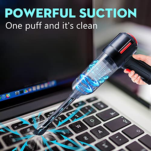 PeroBuno Compressed Air Duster & Mini Vacuum Keyboard Cleaner 3-in-1, New Generation Canned Air Spray, Portable Electric Air Can, Cordless Blower Computer Cleaning Kit, Basic-black