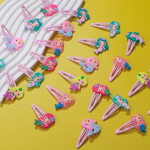 30PCS Mermaid Hair Clips for Girls Women, Mermaid Themed No Slip Snap Hair Pins Mermaid Hair Accessories Mermaid Party Favors (30pcs, Mermaid)