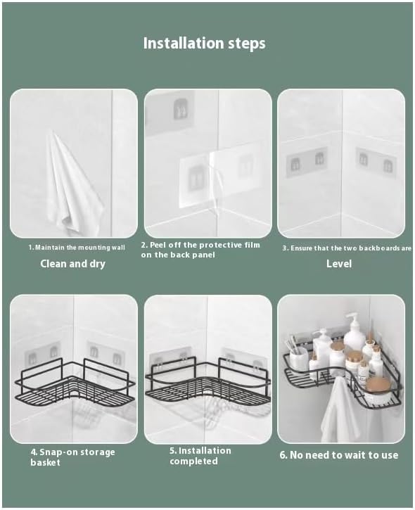 SKY-TOUCH 2Pcs Corner Shower ShelvesSelf Adhesive No Drilling Wall Mounted Shower Storage Shelf Organizer For Your Bathroom, Kitchen And ToiletIron ArtBlack