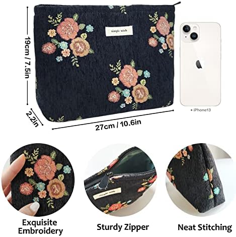 STARDW Flower Cosmetic Bags Makeup Bags for Women and Girls,Travel Makeup Bag Large Capacity Canvas Makeup Bag,Makeup Organizer Bag Zipper Pouch, Embossed pink, Large Capacity Aesthetic Makeup Bags