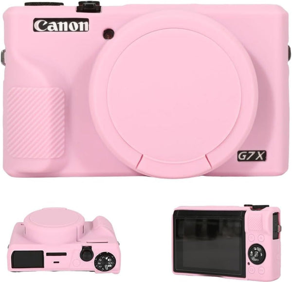 Case for Canon Powershot G7X Mark III Digital Camera, G7X Mark iii Camera Silicone Case, Soft Silicone Protective Cover with Removable Lens Cover for Canon G7-X Mark3 (Black) - Pink
