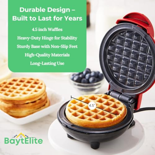 BaytElite Mini Waffle Maker 4.5" - Quick Heat-Up Nonstick Waffle Iron, Compact & Easy to Clean, Perfect for Keto, Pancakes, Snacks, & Breakfast - ???? ???? ????? ??????? ?????????