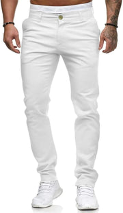Mens Chinos Slim Fit Stretch Flat-Front Skinny Dress Pants - White