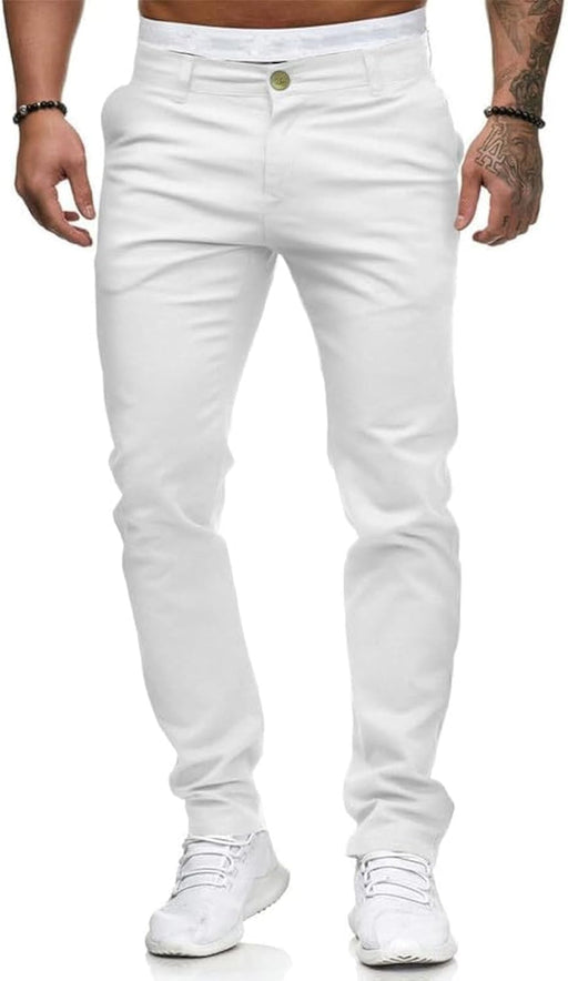 Mens Chinos Slim Fit Stretch Flat-Front Skinny Dress Pants - White